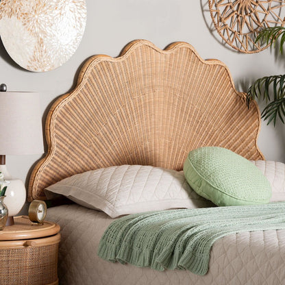 Natural Rattan Scalloped Headboard with Sunburst Weave