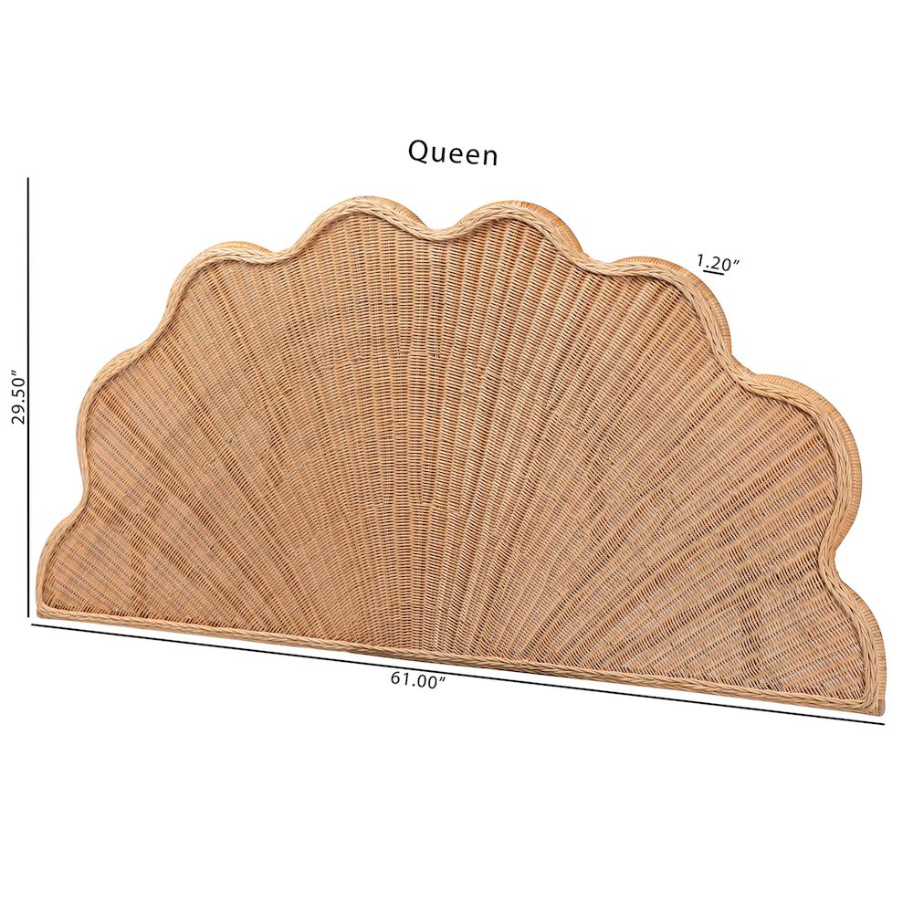 Natural Rattan Scalloped Headboard with Sunburst Weave