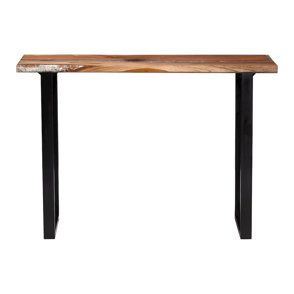 Console Table with Glass Inlay - Rectangular Live Edge Teak Wood Accent Table