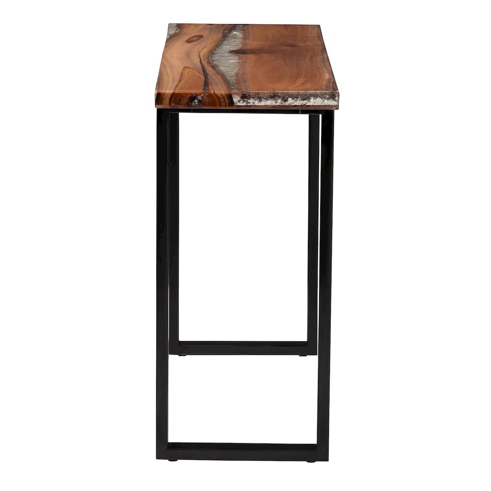 Console Table with Glass Inlay - Rectangular Live Edge Teak Wood Accent Table