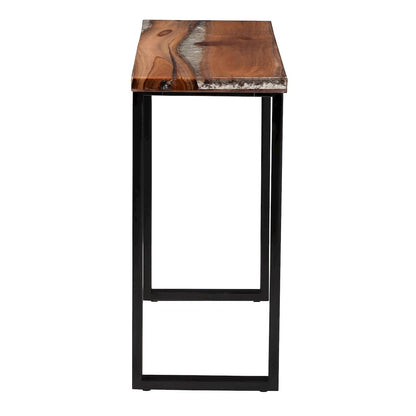 Console Table with Glass Inlay - Rectangular Live Edge Teak Wood Accent Table