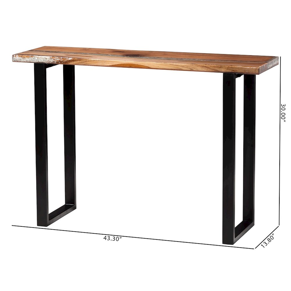 Console Table with Glass Inlay - Rectangular Live Edge Teak Wood Accent Table