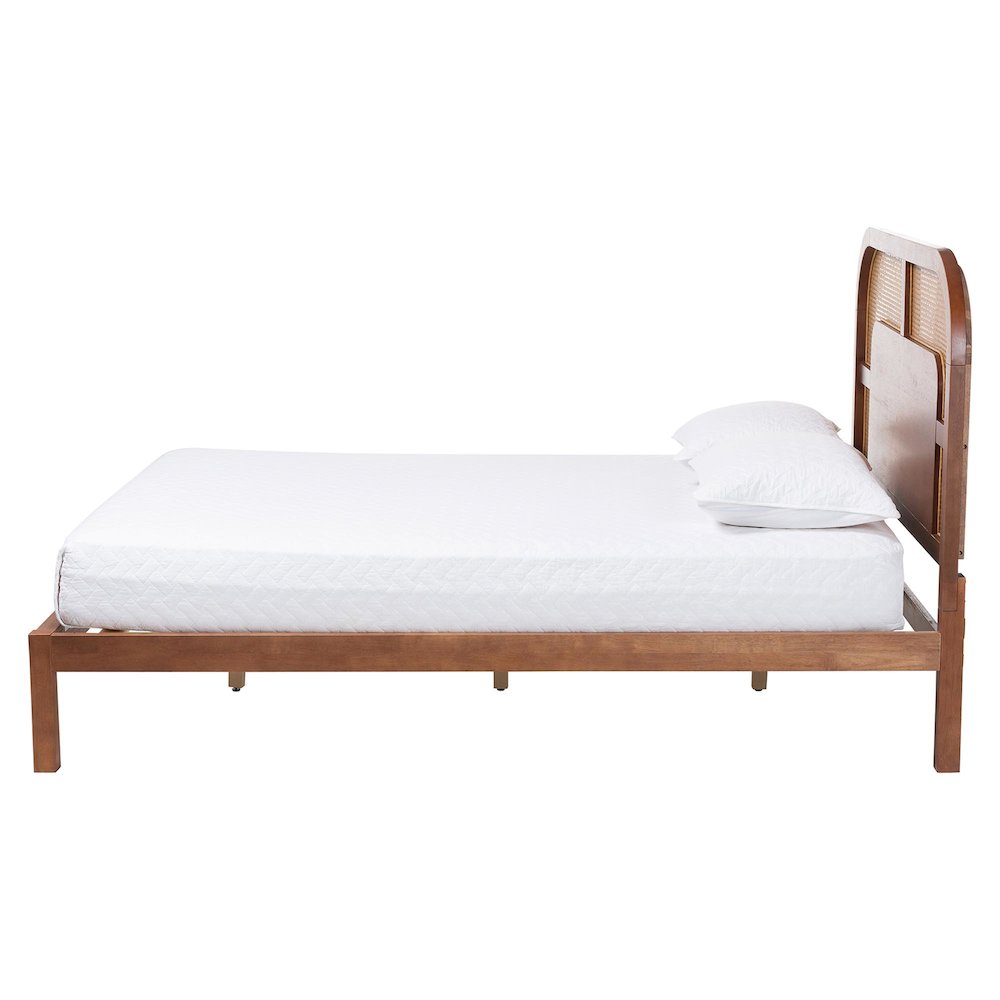 Wood Platform Bed - Low Profile Bed Frame, Decorative Rattan Weave Inlay, Queen