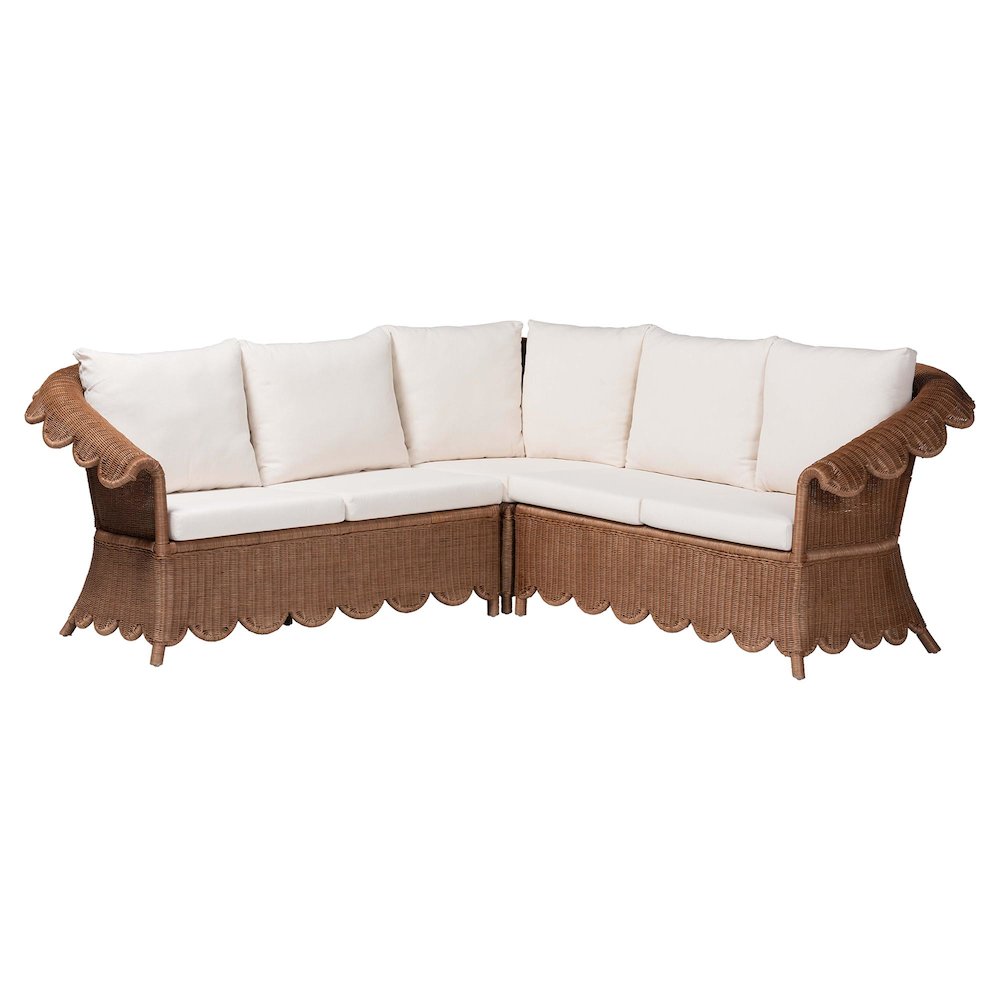 Natural Rattan 3-Piece Sectional Set - Handwoven Wicker Corner Lounge Seating