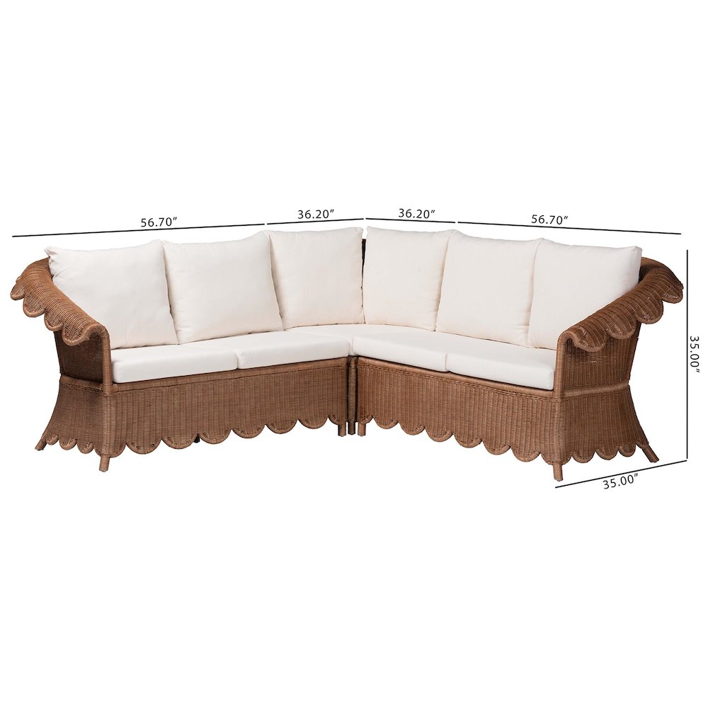Natural Rattan 3-Piece Sectional Set - Handwoven Wicker Corner Lounge Seating