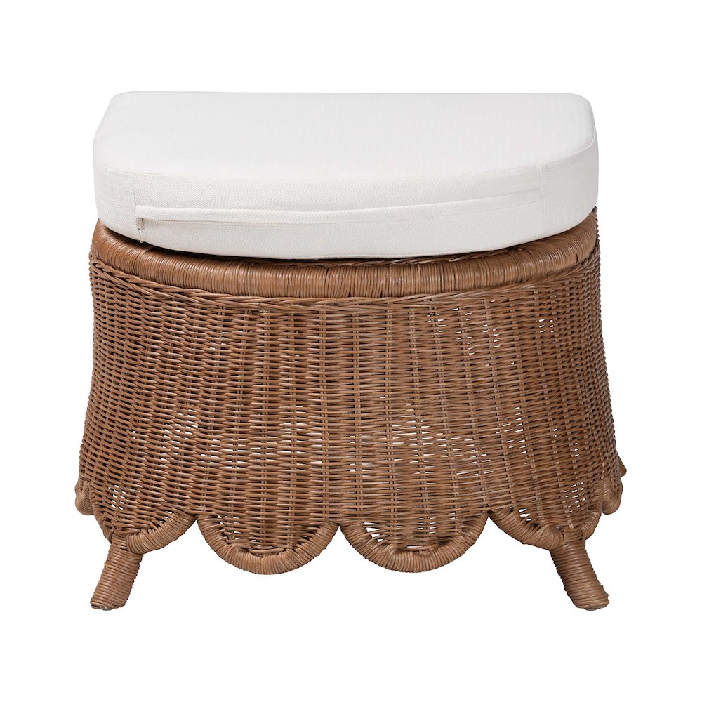 Natural Rattan Footstool with Cushion - Handwoven Wicker Ottoman