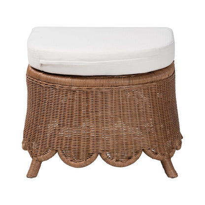Natural Rattan Footstool with Cushion - Handwoven Wicker Ottoman