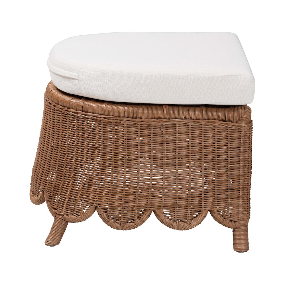 Natural Rattan Footstool with Cushion - Handwoven Wicker Ottoman