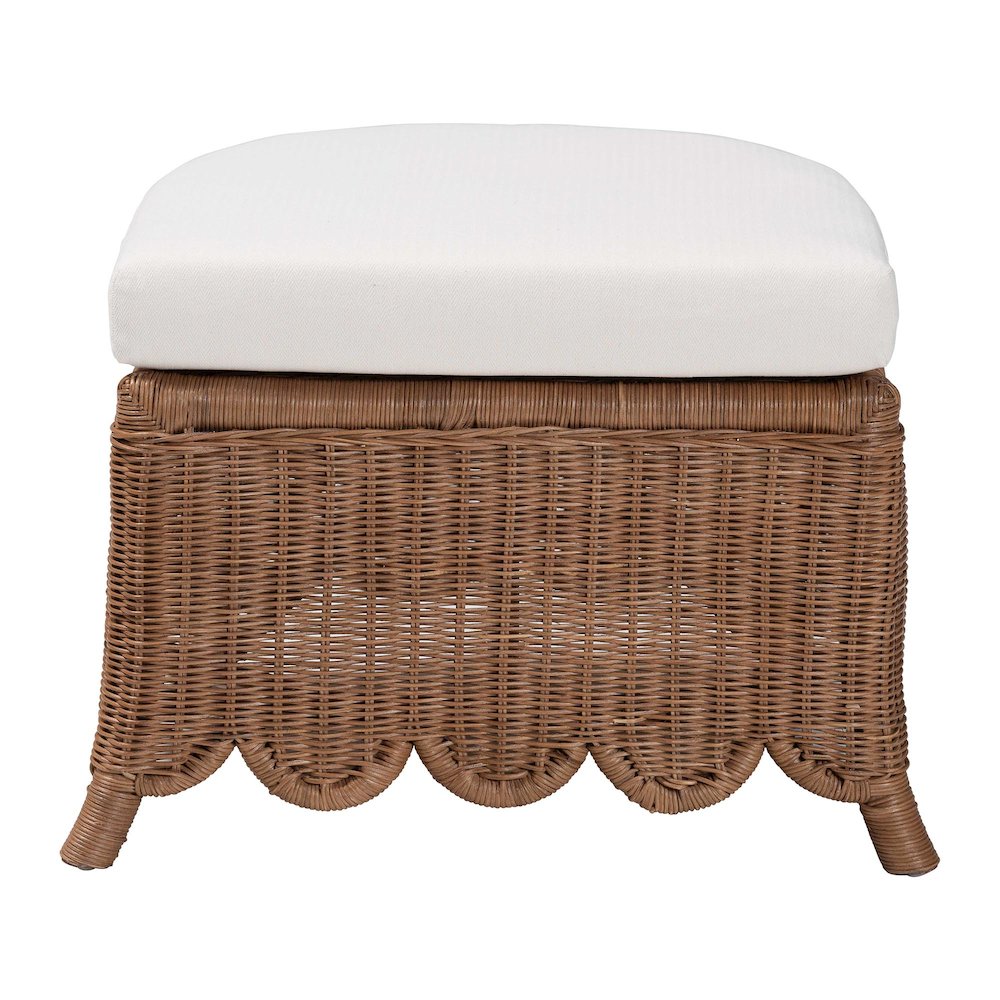 Natural Rattan Footstool with Cushion - Handwoven Wicker Ottoman
