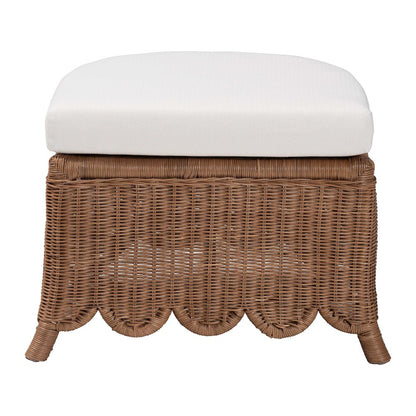 Natural Rattan Footstool with Cushion - Handwoven Wicker Ottoman