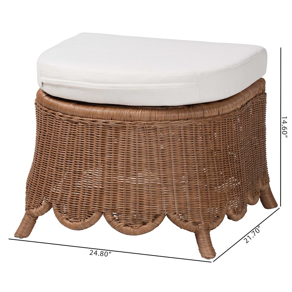 Natural Rattan Footstool with Cushion - Handwoven Wicker Ottoman