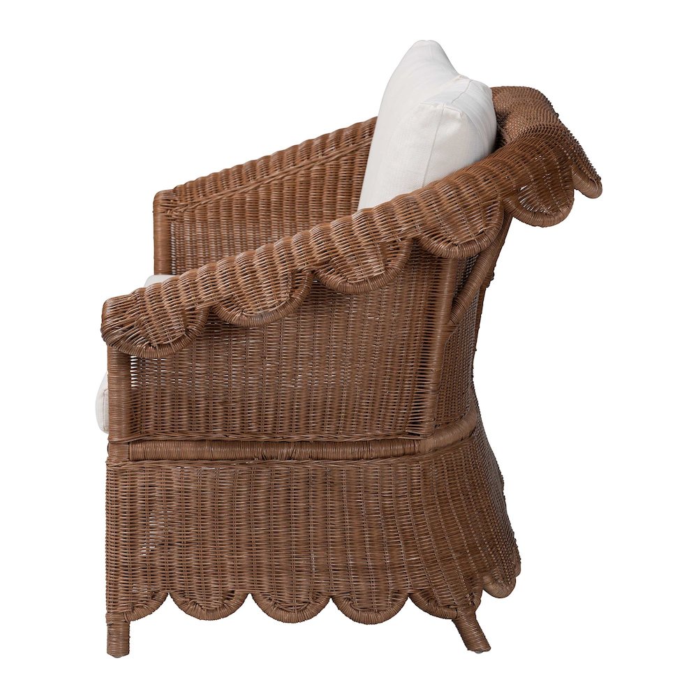 Natural Rattan Loveseat with Cushion - Handwoven Wicker Settee