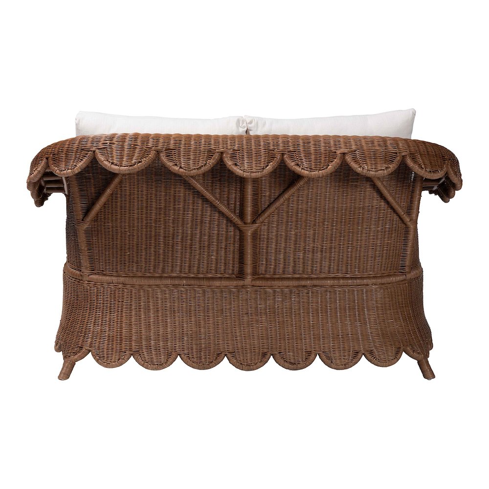 Natural Rattan Loveseat with Cushion - Handwoven Wicker Settee