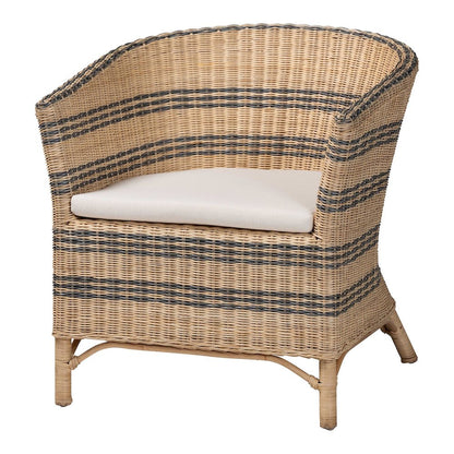 Accent Chair - Wicker Barrel-Back Chair with Two-Tone Woven Stripes
