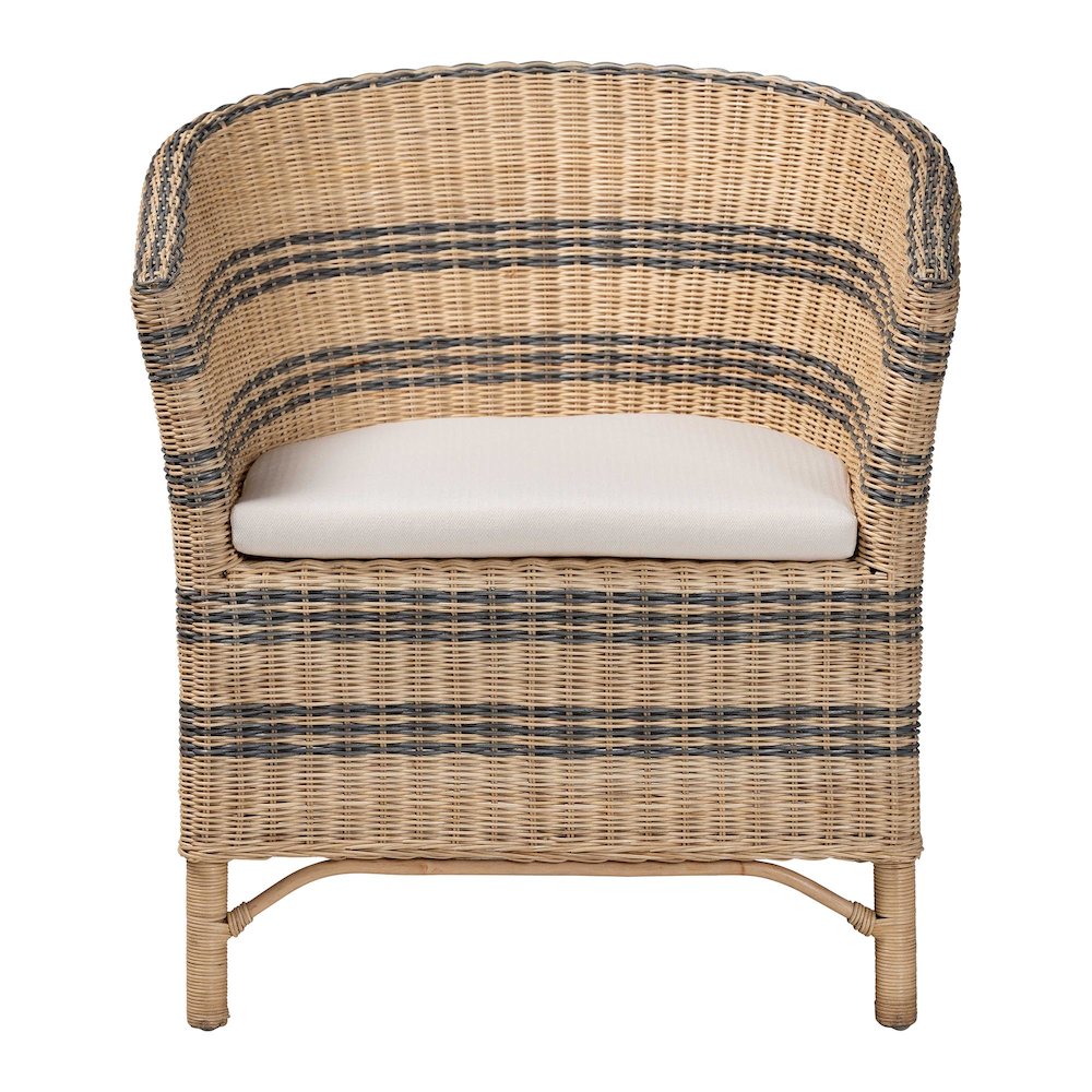 Accent Chair - Wicker Barrel-Back Chair with Two-Tone Woven Stripes