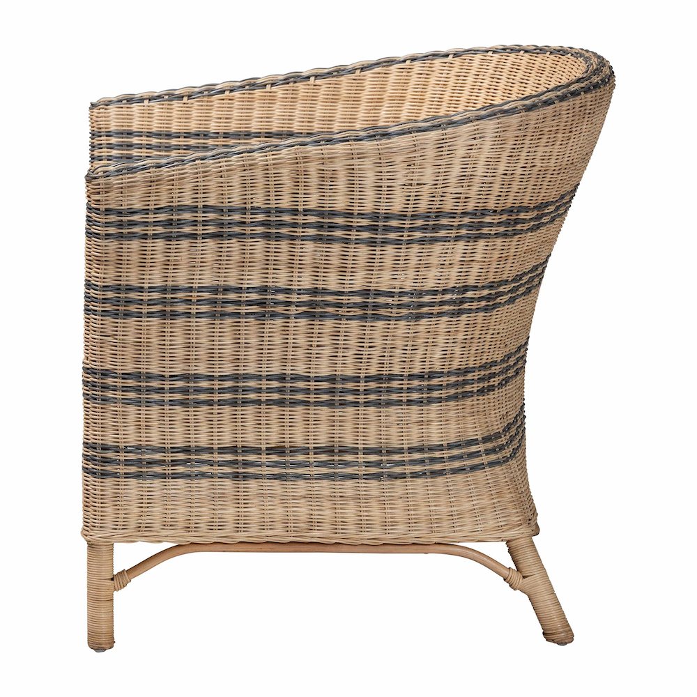 Accent Chair - Wicker Barrel-Back Chair with Two-Tone Woven Stripes
