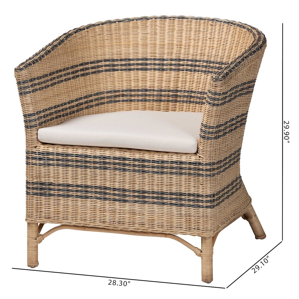 Accent Chair - Wicker Barrel-Back Chair with Two-Tone Woven Stripes