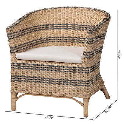 Accent Chair - Wicker Barrel-Back Chair with Two-Tone Woven Stripes