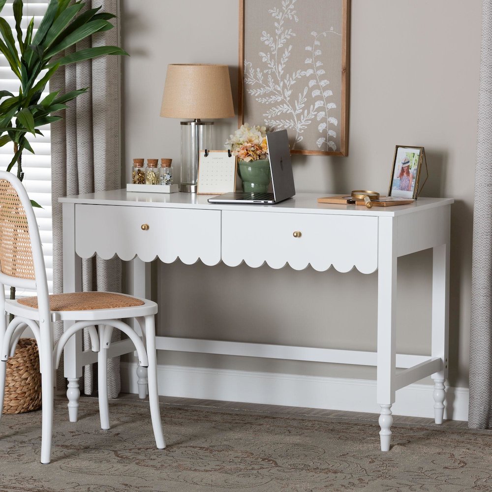 Writing Desk with Drawers - Modern Cottage Style Desk, White