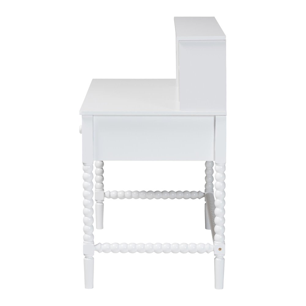 Writing Desk with Hutch - 3-Drawer Wood Desk with Bobbin Design, White