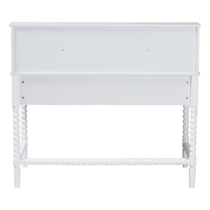 Writing Desk with Hutch - 3-Drawer Wood Desk with Bobbin Design, White