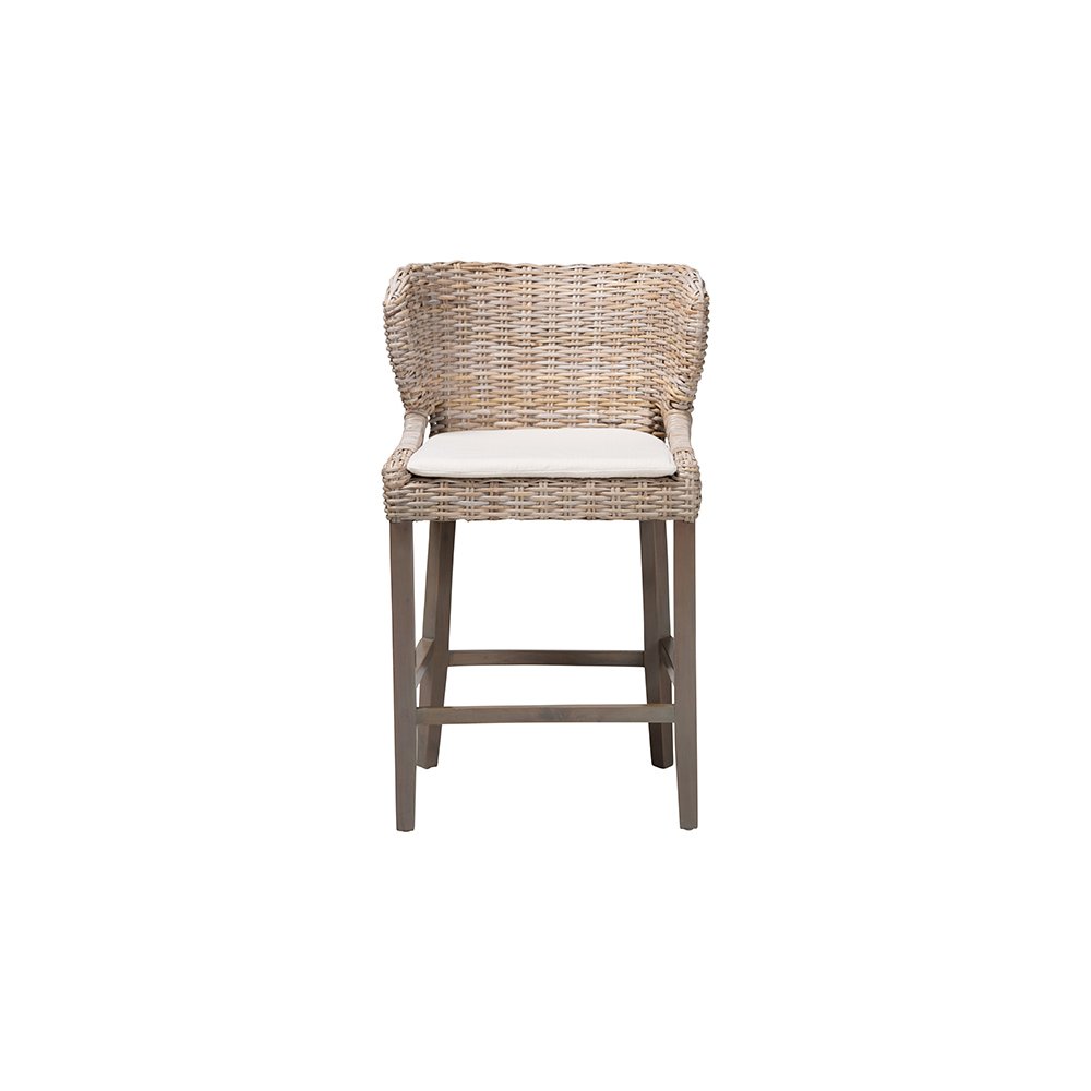 Niesha Kubu Rattan Counter Stool with Flared Arms and Cushion, Grey