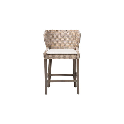 Niesha Kubu Rattan Counter Stool with Flared Arms and Cushion, Grey