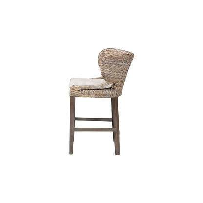 Niesha Kubu Rattan Counter Stool with Flared Arms and Cushion, Grey