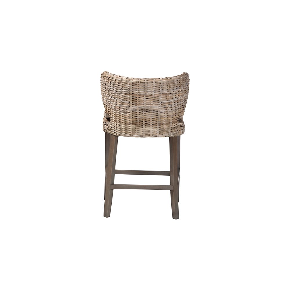 Niesha Kubu Rattan Counter Stool with Flared Arms and Cushion, Grey