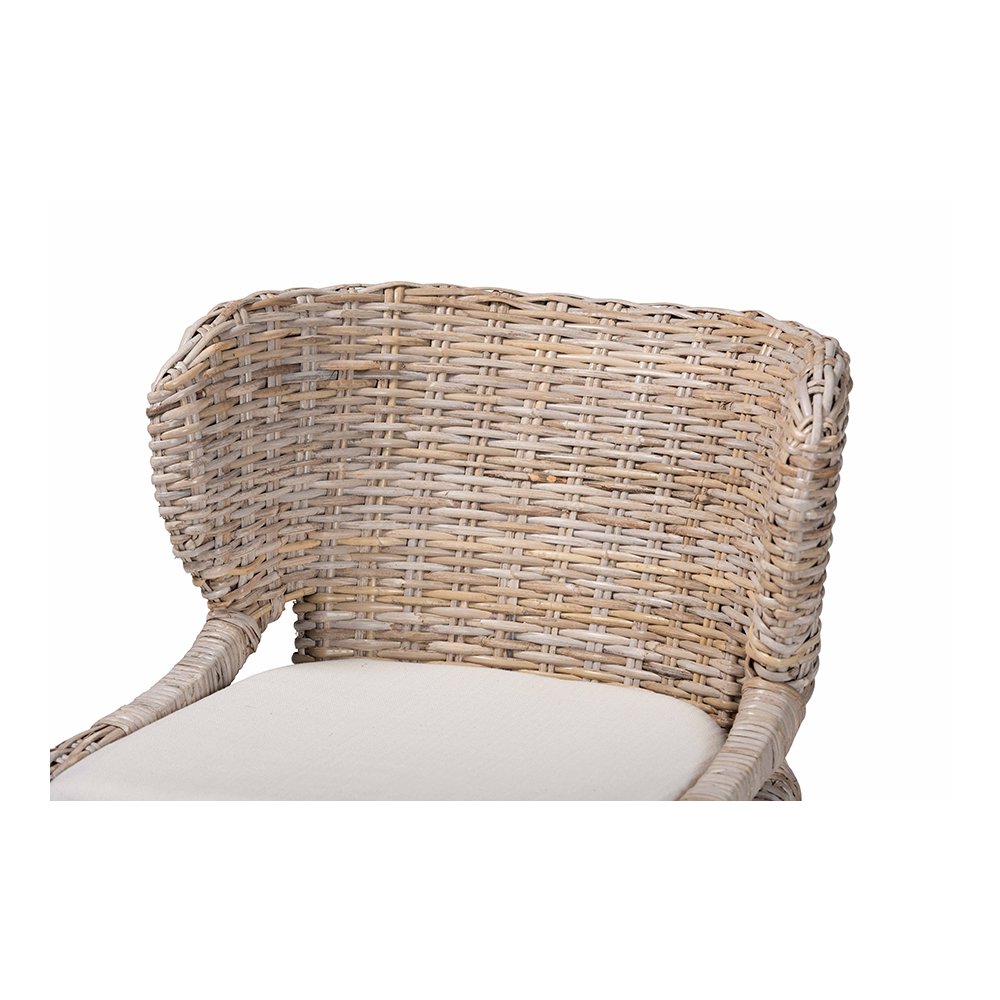 Niesha Kubu Rattan Counter Stool with Flared Arms and Cushion, Grey