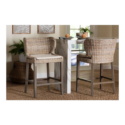 Niesha Kubu Rattan Counter Stool with Flared Arms and Cushion, Grey