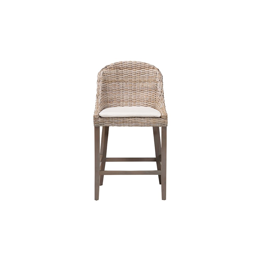 Lara Kubu Rattan Counter Stool with Wingback Design and Cushion, Grey