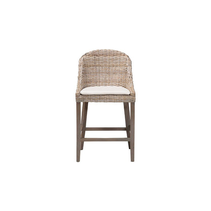 Lara Kubu Rattan Counter Stool with Wingback Design and Cushion, Grey