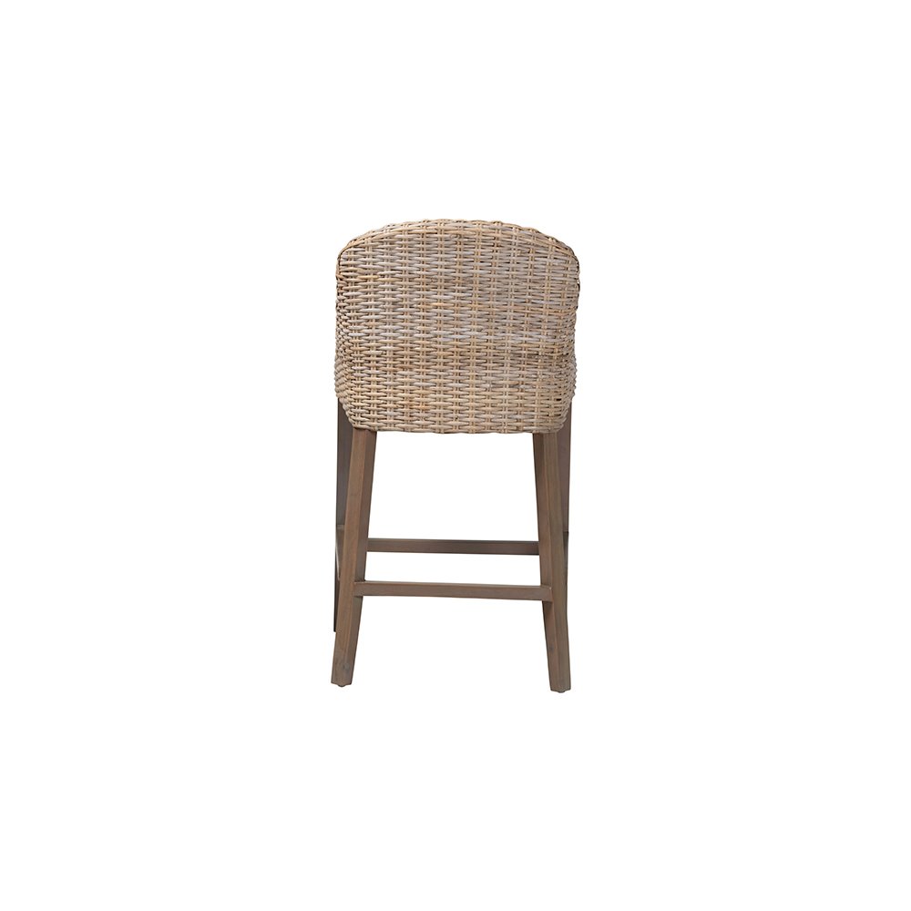 Lara Kubu Rattan Counter Stool with Wingback Design and Cushion, Grey