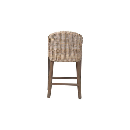 Lara Kubu Rattan Counter Stool with Wingback Design and Cushion, Grey