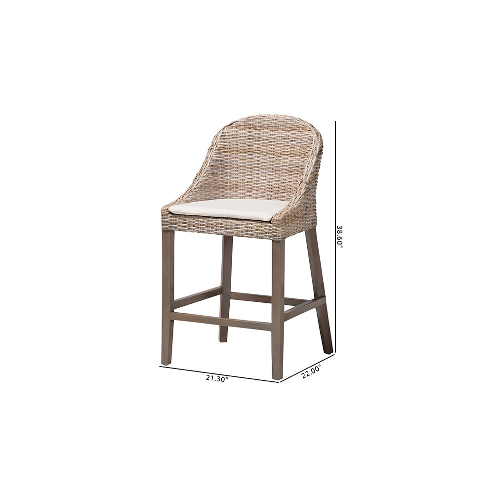 Lara Kubu Rattan Counter Stool with Wingback Design and Cushion, Grey
