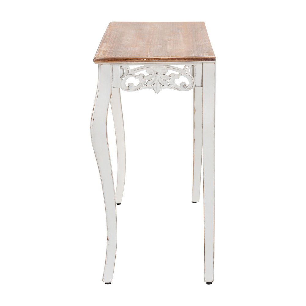 Distressed Wood Console Table with Floral Motif and Two-Tone Finishing