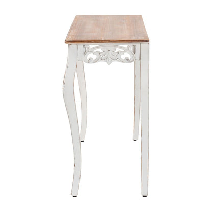 Distressed Wood Console Table with Floral Motif and Two-Tone Finishing