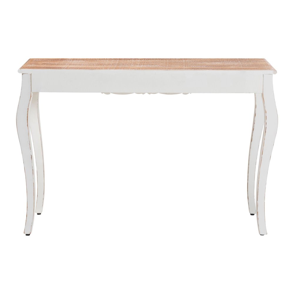 Distressed Wood Console Table with Floral Motif and Two-Tone Finishing