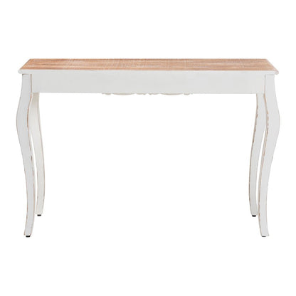 Distressed Wood Console Table with Floral Motif and Two-Tone Finishing