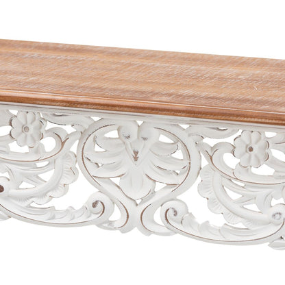 Distressed Wood Console Table with Floral Motif and Two-Tone Finishing