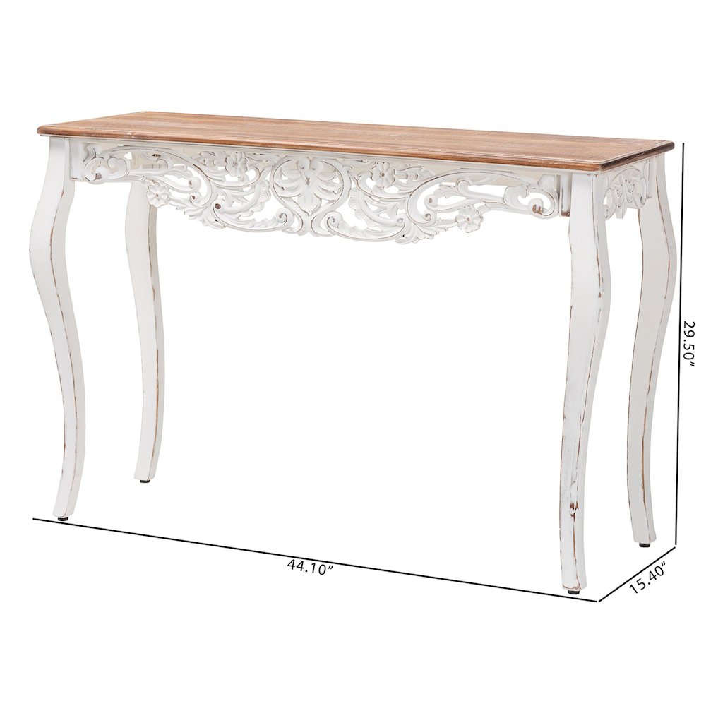 Distressed Wood Console Table with Floral Motif and Two-Tone Finishing