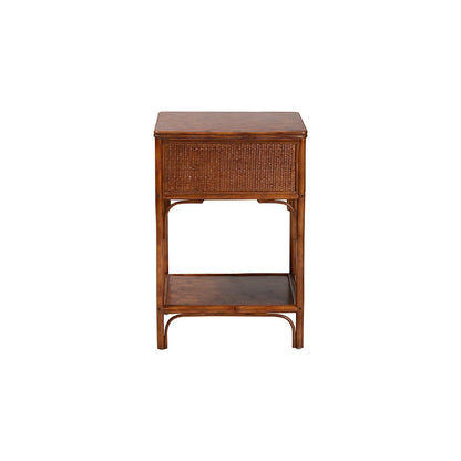 Basile Tortoise Rattan End Table with Geometric Overlay Drawer