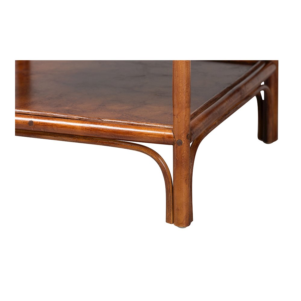 Basile Tortoise Rattan End Table with Geometric Overlay Drawer