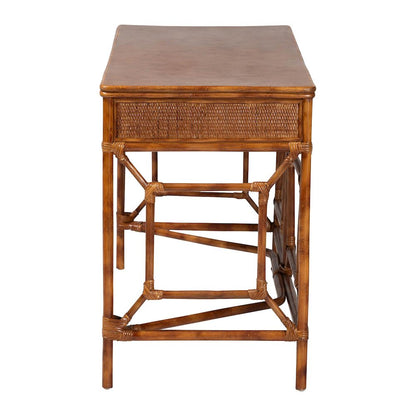 2-Drawer Writing Desk with Open Geometric Frame and Woven Detailing