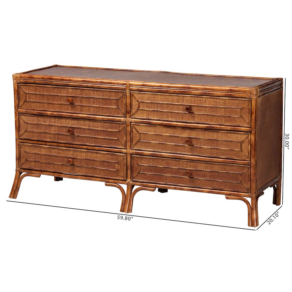 6-Drawer Horizontal Storage Cabinet with Geometric Overlay for Bedroom