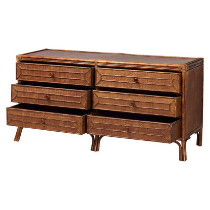 6-Drawer Horizontal Storage Cabinet with Geometric Overlay for Bedroom