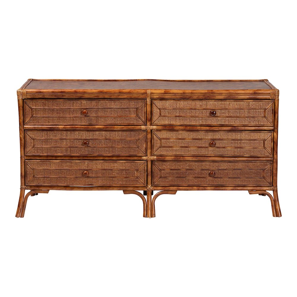 6-Drawer Horizontal Storage Cabinet with Geometric Overlay for Bedroom