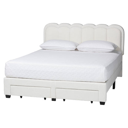 Caradonna Cream Bed with Storage Drawers - Fully Upholstered Platform Bed, Queen