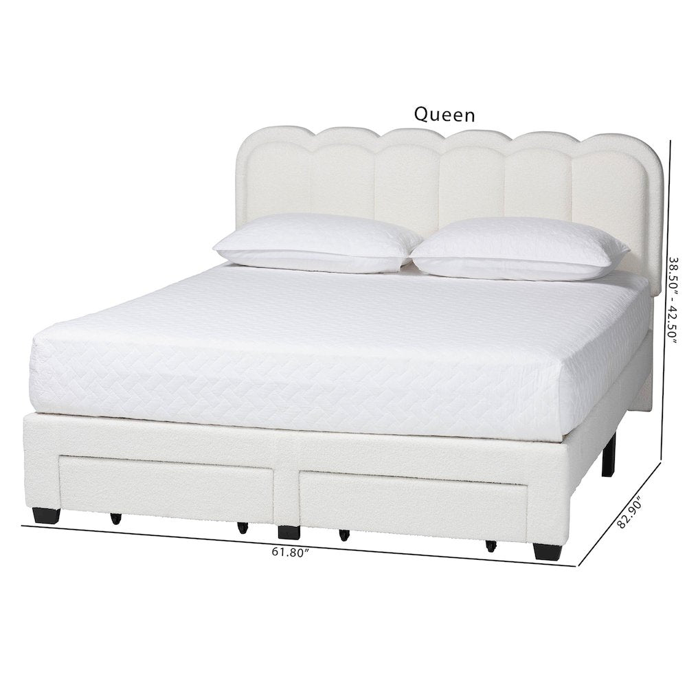 Caradonna Cream Bed with Storage Drawers - Fully Upholstered Platform Bed, Queen